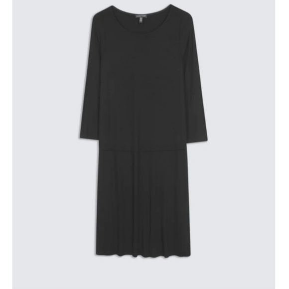 NWT Eileen Fisher Viscose Jersey stretch dress in black size Large - Picture 2 of 6